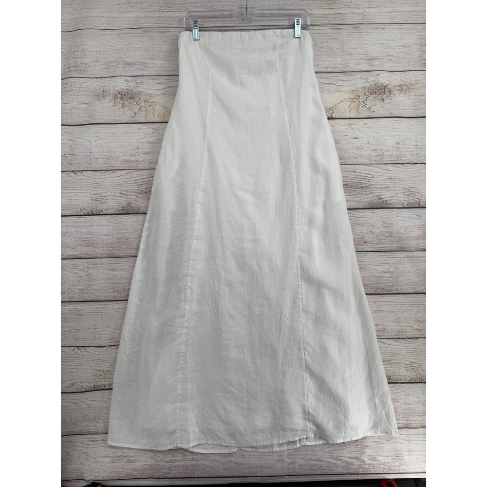 Quince Strapless Maxi Dress Women S White European Linen Smocked Pockets NEW